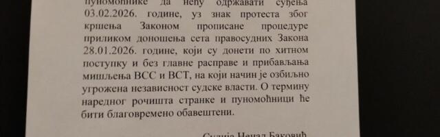 Protest zbog ozbiljnog ugrožavanja nezavisnosti sudske vlasti: Danas ne sude sudije u Kragujevcu, Čačku, Lazarevcu…