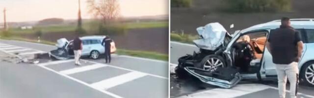 Auto zgužvan kao limenka, delovi svuda po putu: Teška nezgoda između Kovina i Smedereva (VIDEO)