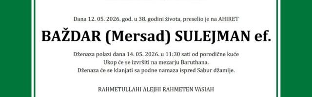 Danas dženaza Sulejman-ef. Baždaru u Sjenici