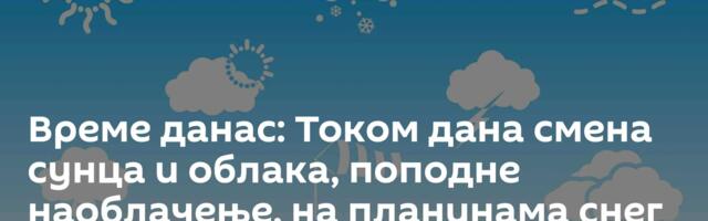 Време данас: Током дана смена сунца и облака, поподне наоблачење, на планинама снег
