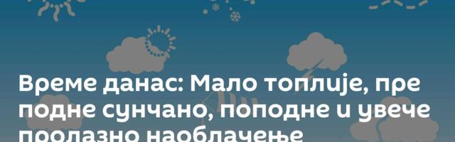 Време данас: Мало топлије, пре подне сунчано, поподне и увече пролазно наоблачење