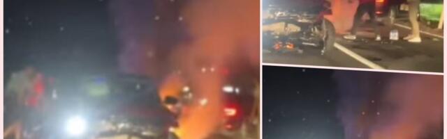 DVA MOTORA SE ZAPALILA, AUTOMOBIL UNIŠTEN! Teška nesreća kod Podgorice, jezivi prizori na putu (VIDEO)