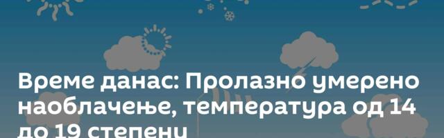 Време данас: Пролазно умерено наоблачење, температура од 14 до 19 степени