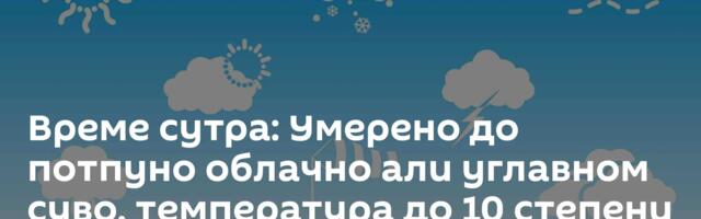Време сутра: Умерено до потпуно облачно али углавном суво, температура до 10 степени