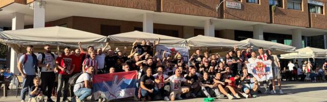 Navijači Zvezde prave ludnicu ispred hale u Madridu, vređaju Hezonju na srpskom i španskom