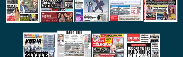 NASLOVNE STRANE SUTRAŠNJIH NOVINA: Prelistavanje štampe za utorak, 5. maj 2026. godine