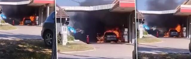 Zapalio se automobil na pumpi kod Novog Sada: Prolaznici izvukli majku i dete (VIDEO)