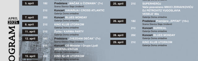 Program Doma omladine Kragujevac za april