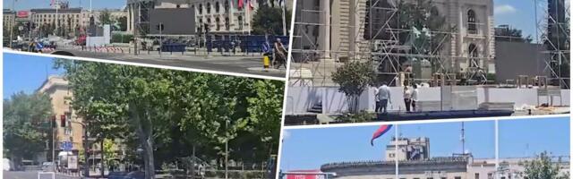 BEOGRAD NA NOGAMA, SVE VRI OD POSLA! Pogledajte kako teku poslednje pripreme ispred Skupštine za spektakl i dolazak naroda na sutrašnji skup (FOTO/VIDEO)