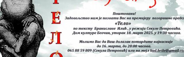 PREMIJERA U BEOČINSKOM DOMU KULTURE : Amatersko pozorište KUD „Brile“ izvodi predstavu „Telo“