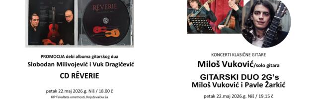 Slobodan Milivojević i alumni FU Miloš Vuković i Pavle Žarkić otvaraju XIX Naissus Guitar Festival