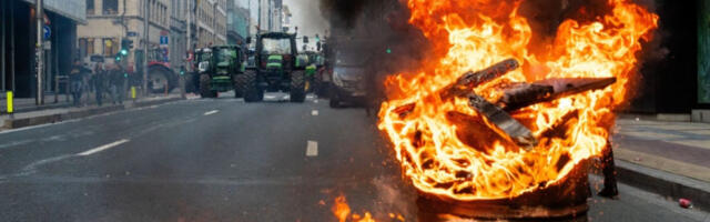 На протесту пољопривредника у Бриселу летеле каменице, полиција употребила водене топове