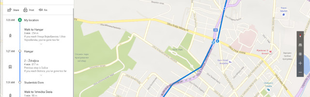 Informacije o javnom prevozu u Kragujevcu i na Bing mapama