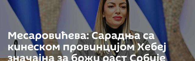 Месаровићева: Сарадња са кинеском провинцијом Хебеј значајна за бржи раст Србије