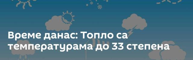 Време данас: Топло са температурама до 33 степена