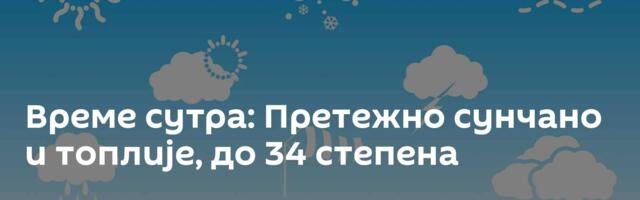 Време сутра: Претежно сунчано и топлије, до 34 степена