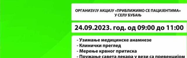 Akcija „Približimo se pacijentima“ u selu Bubanj 24. septembra