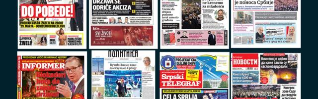NASLOVNE STRANE SUTRAŠNJIH NOVINA: Prelistavanje štampe za nedelju, 22. mart 2026. godine