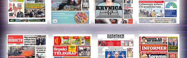 NASLOVNE STRANE SUTRAŠNJIH NOVINA: Prelistavanje štampe za petak, 10. april 2026. godine