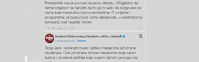 Studenti Vučiću: Može debata, ali u predizbornoj kampanji