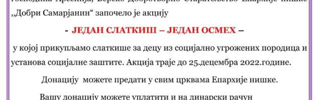 Humanitarna organizacija Eparhije niške: Jedan Slatkiš – Jedan Osmeh