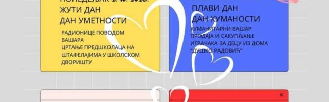 „Veliko srce dece Srbije“ u OŠ „Radoje Domanović“ u Nišu. Dečja nedelja u žutoj, plavoj, beloj, crvenoj i zelenoj boji.