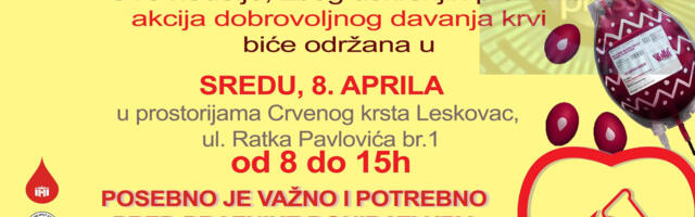 Zbog uskršnjih praznika akcija dobrovoljnog davanja krvi u sredu