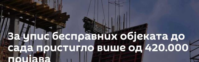 За упис бесправних објеката до сада пристигло више од 420.000 пријава