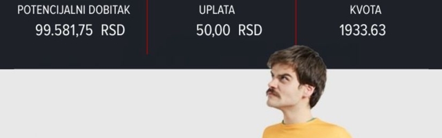 LUDI TIKET (-), petak, 99.581 dinara: Cvajta mu overila kvotu 28,00, pa pao na danskoj kombinaciji