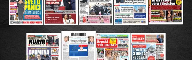 NASLOVNE STRANE SUTRAŠNJIH NOVINA: Prelistavanje štampe za subotu, 9. maj 2026. godine