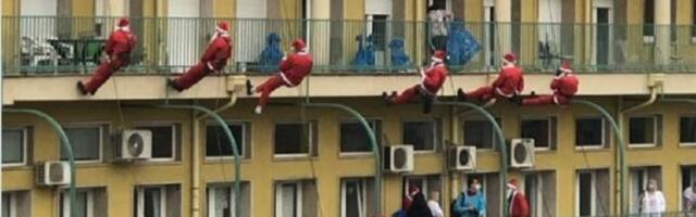 Deda Mrazevi sa krova bolnice obradovali decu u Tiršovoj