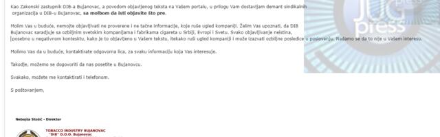 Direktor DIB-a poslao demanti sindikata, kažu da nisu u štrajku i da nisu pisali Vučiću