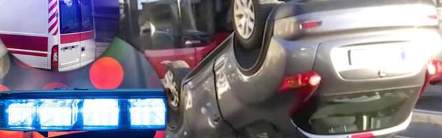 Jeziva nesreća na Mostu na Adi: Automobil završio na kolu, po putu rasuti delovi