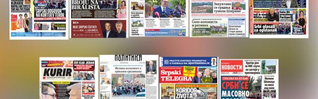 NASLOVNE STRANE SUTRAŠNJIH NOVINA: Prelistavanje štampe za ponedeljak, 8. jun 2026. godine