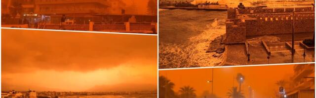 DAN SE PRETVORIO U NOĆ NA KRITU! Ekstremno nevreme pogodilo popularno ostrvo, zabeležen redak fenomen: "Liči na Saharu, pesak 'progutao' luku" (VIDEO/FOTO)