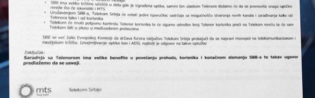 Dokument koji potvrđuje namere Telekoma i Telenora za „slamanje SBB-a“