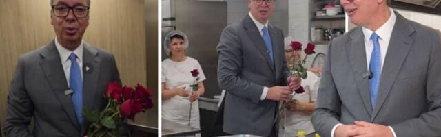 VUČIĆ DONEO RUŽE ŽENAMA U PREDSEDNIŠTVU: Samo da im kažem kako mi mnogo znače i koliko ih volim