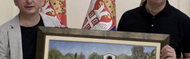 Кнежевић поклонио Вучићу слику Цетињског манастира