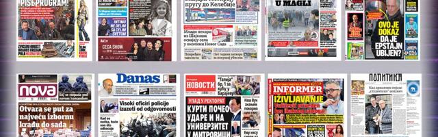 NASLOVNE STRANE SUTRAŠNJIH NOVINA: Prelistavanje štampe za sredu, 11. februar 2026. godine