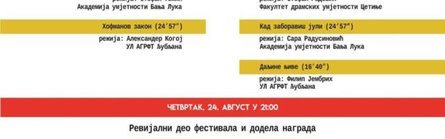 Festival diplomskog filma od 22. do 24. avgusta u dvorištu Banovine