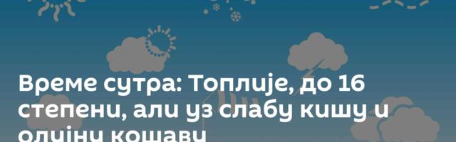 Време сутра: Топлије, до 16 степени, али уз слабу кишу и олујну кошаву