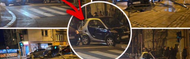 SAOBRAĆAJKA U CENTRU BEOGRADA: Automobil završio na trotoaru - ZAŠTITNA OGRADA I DELOVI AUTOMOBILA SVUDA PO ULICI! (FOTO)