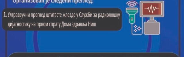 Ultrazvučni pregledi štitaste žlezde u subotu 25. novembra u niškom Domu zdravlja