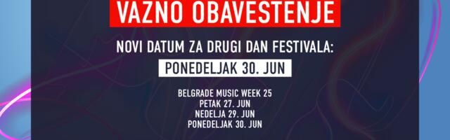 BELGRADE MUSIC WEEK 25: VAŽNO OBAVEŠTENJE – Izmena datuma drugog festivalskog dana – Novi termin: ponedeljak 30. jun