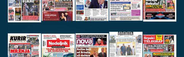 NASLOVNE STRANE SUTRAŠNJIH NOVINA: Prelistavanje štampe za četvrtak, 15. januar 2026. godine