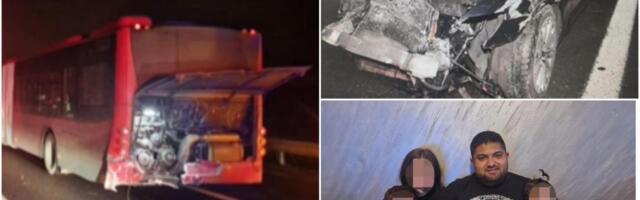 UZNEMIRUJUĆE FOTOGRAFIJE NESREĆE U KOJOJ SU POGINULI OTAC I DETE: Auto ostao potpuno zgužvan! Sreten se zabio u autobus, ženi se i dalje BORE ZA ŽIVOT (FOTO)
