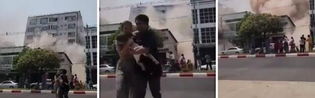 SRCE DA PUKNE Roditelji beže sa bebom u naručju dok se zgrada iza njih ruši (VIDEO)