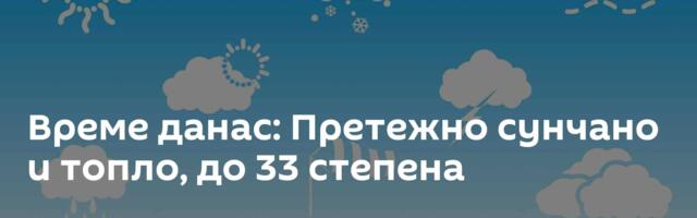 Време данас: Претежно сунчано и топло, до 33 степена