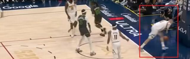 BEZOBRAZLUK - JOKIĆA KUKAVIČKI GURNUO S LEĐA! Srbin "odleteo" u publiku posle prljavog poteza igrača Minesote, nastala je ozbiljna frka na terenu! (VIDEO)