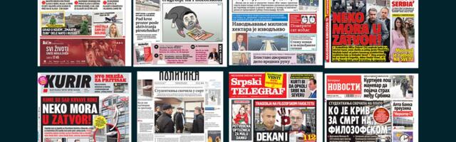 NASLOVNE STRANE SUTRAŠNJIH NOVINA: Prelistavanje štampe za subotu, 28. mart 2026. godine